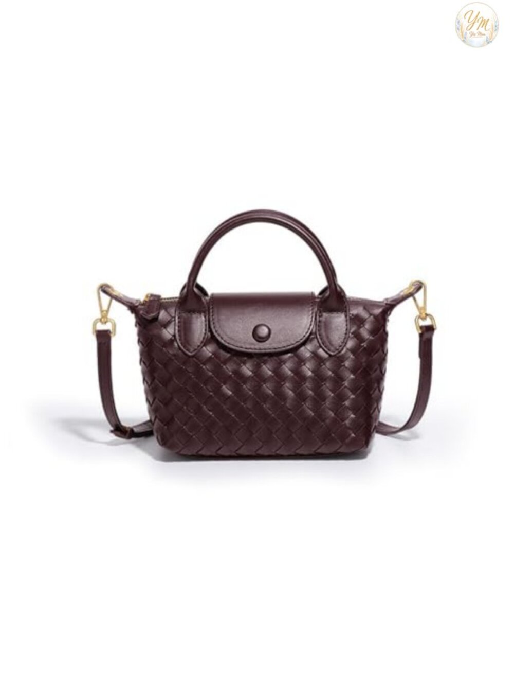 Woven Faux Leather Satchel Handbag Top Handle Crossbody Small